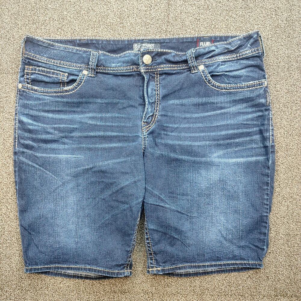Silver Jeans Shorts Womens 22 Blue Suki Mid Bermuda Jorts Stitch Distressed